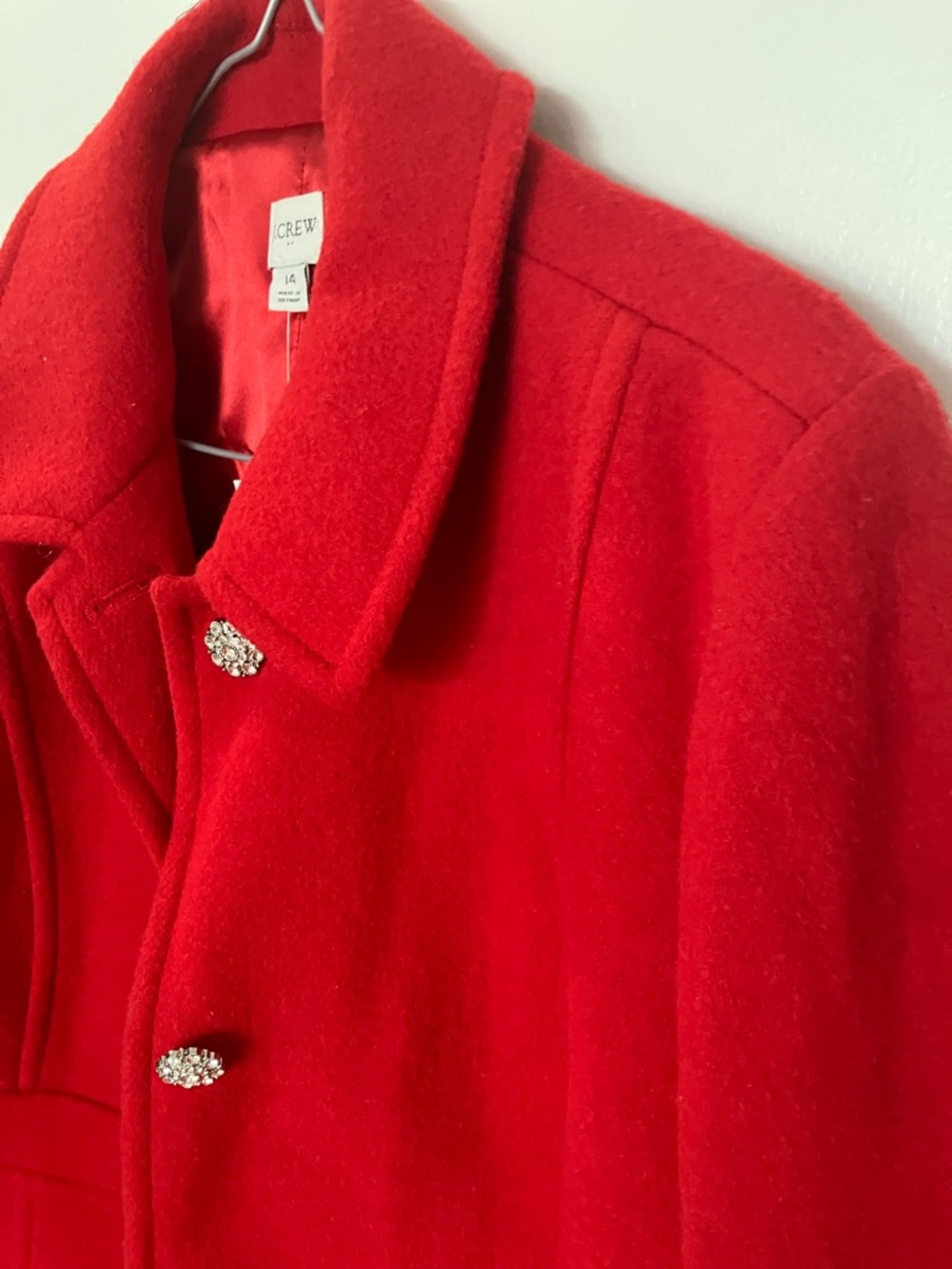 J. Crew Red Wool Blend Pea Coat with Decorative Buttons - Picture 3 of 3